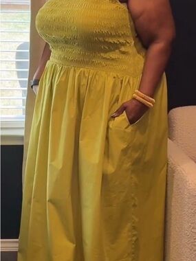 Fashion Nova Yellow Smocked Bodice Maxi Dress